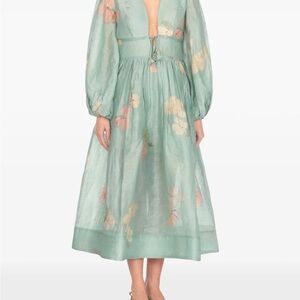 Zimmermann Teal Floral Long Sleeve Dress NWT